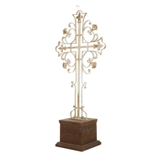 30" White Iron French Country Cross